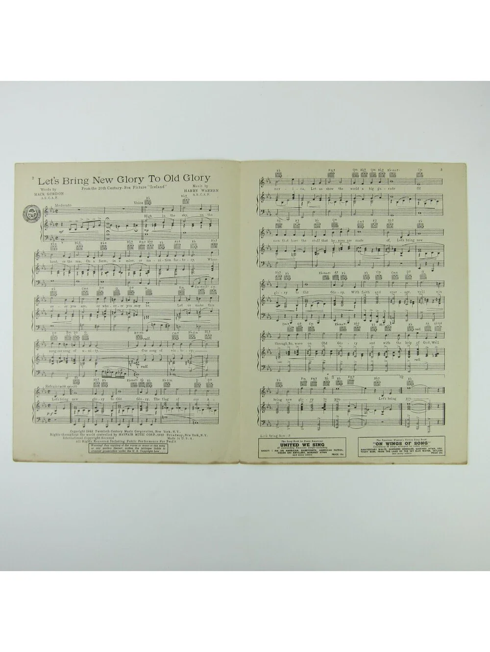 Sheet Music Let's Bring New Glory To Old Glory US Flag Film Iceland Vintage 1942